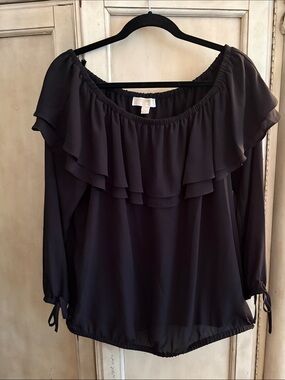 MICHAEL Michael Kors Black Ruffle Off-Shoulder Style Blouse
